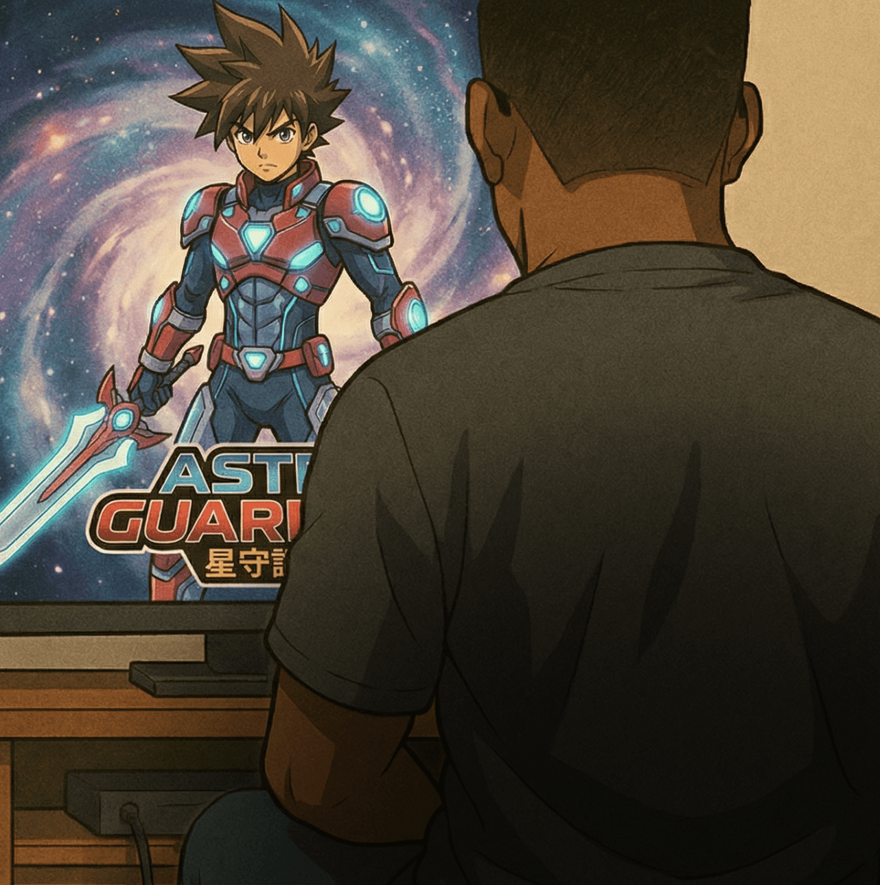 A young viewer inspired by an anime hero on television