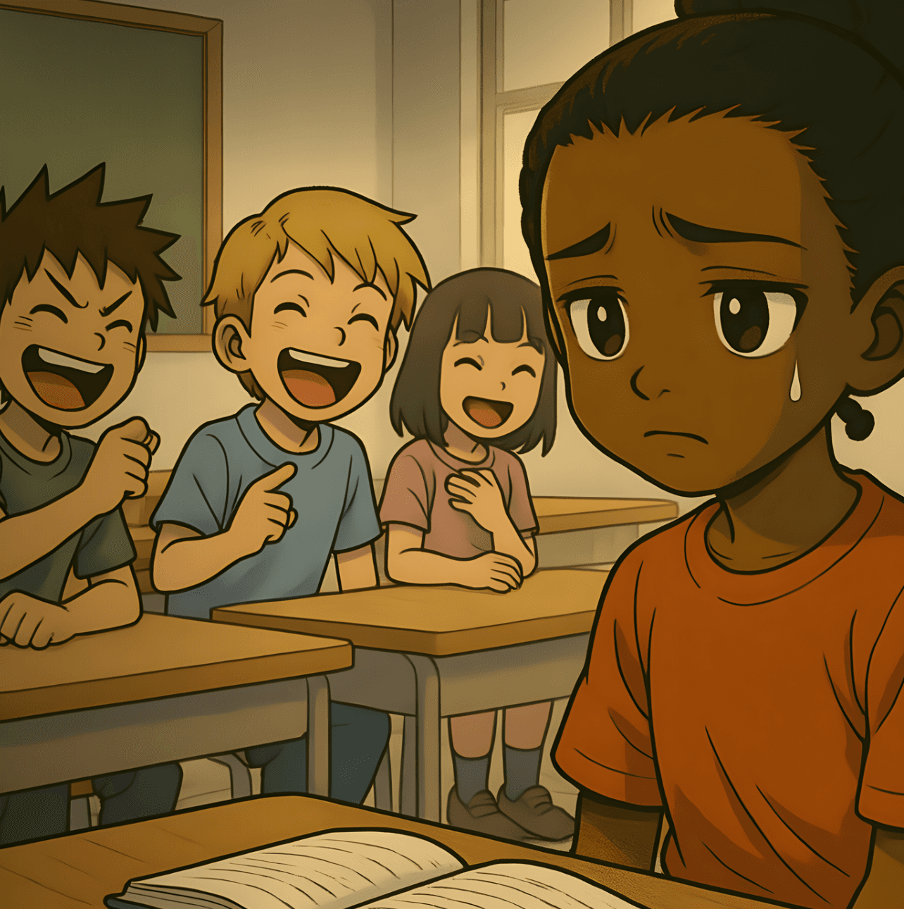 Children laughing while Olivia feels isolated in the classroom
